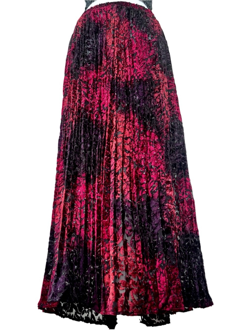 Vintage Carole Little Burnout Velvet Maxi Skirt Burgundy Plum XL